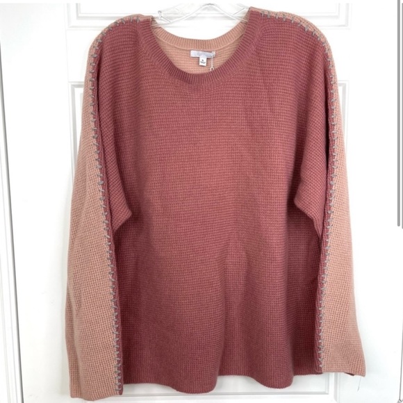 JOHNNY WAS CALME Color Block Waffle Texture Cashmere Sweater NEW Size XL Pink